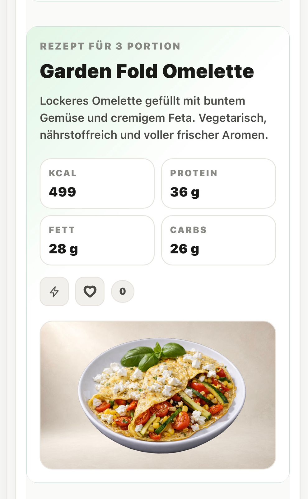 Rezeptkarte mit Makros und Zutaten