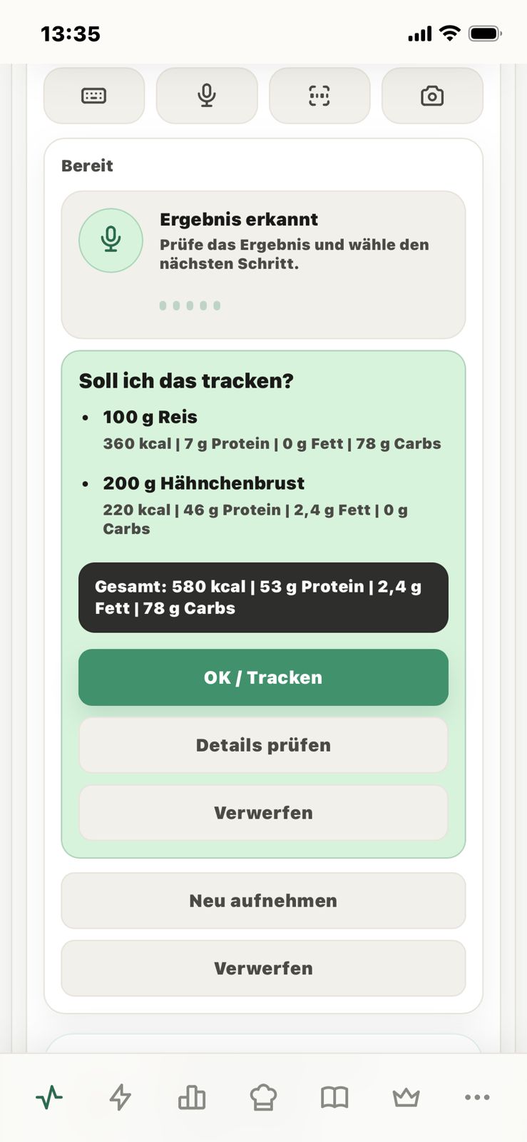 Erkannter Voice Tracking Eintrag vor dem Speichern