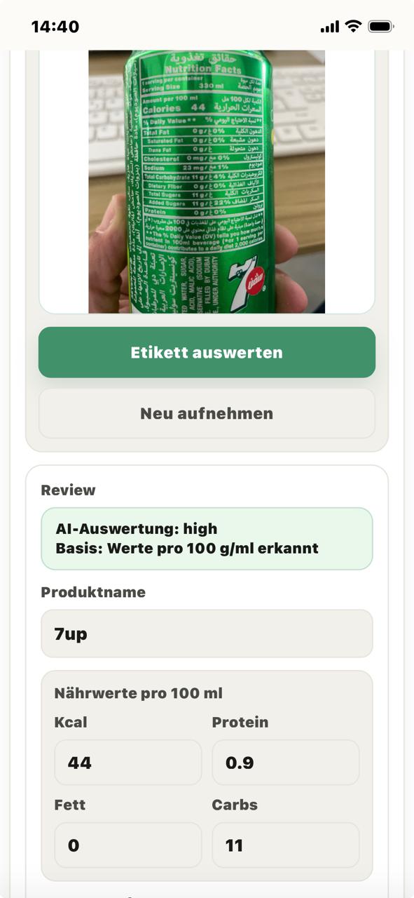 Scanner Funktion in Eat Strong. Feel Good
